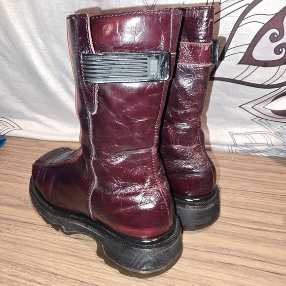 DR MARTENS 9788 4UK 6US Vintage Y2K Brick Red Patent Zip Moto Logo Boots England - Picture 11 of 16